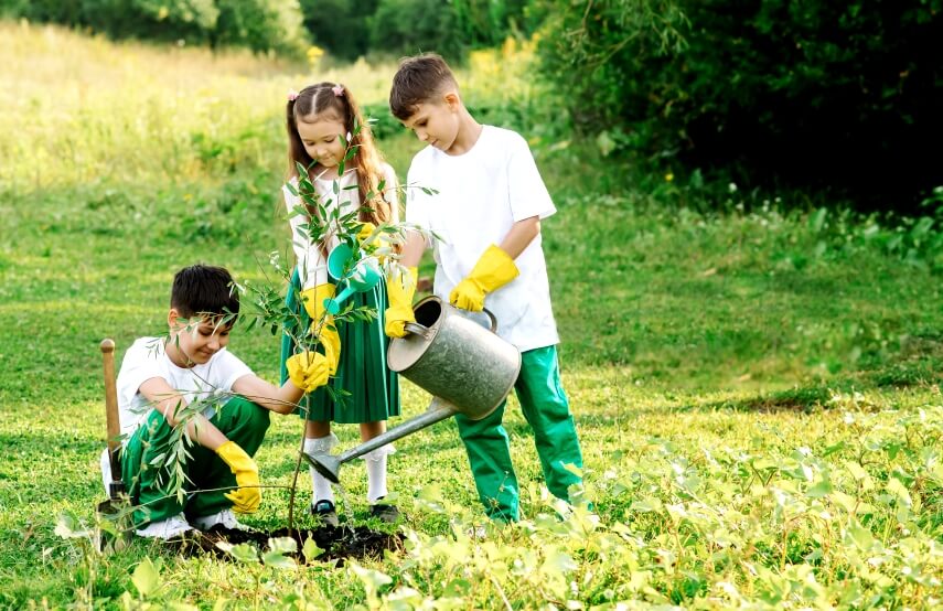 kids doing a tree planting activity