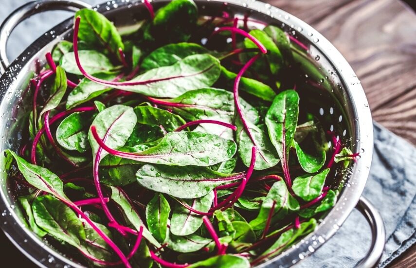 swiss chard leaves in bowl