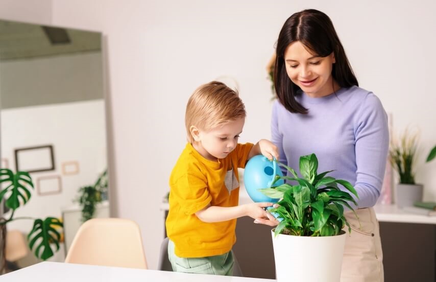 children’s safe indoor plants and kids watering