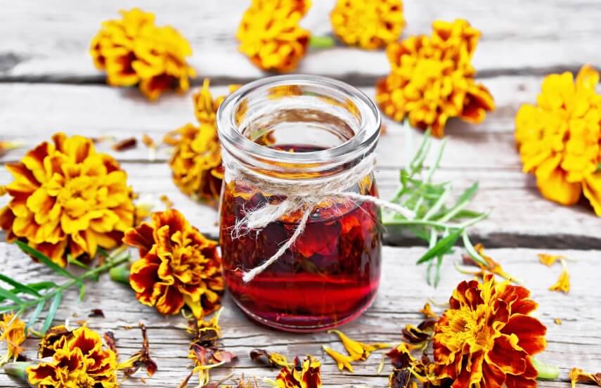 alcohol tincture of marigolds in jar