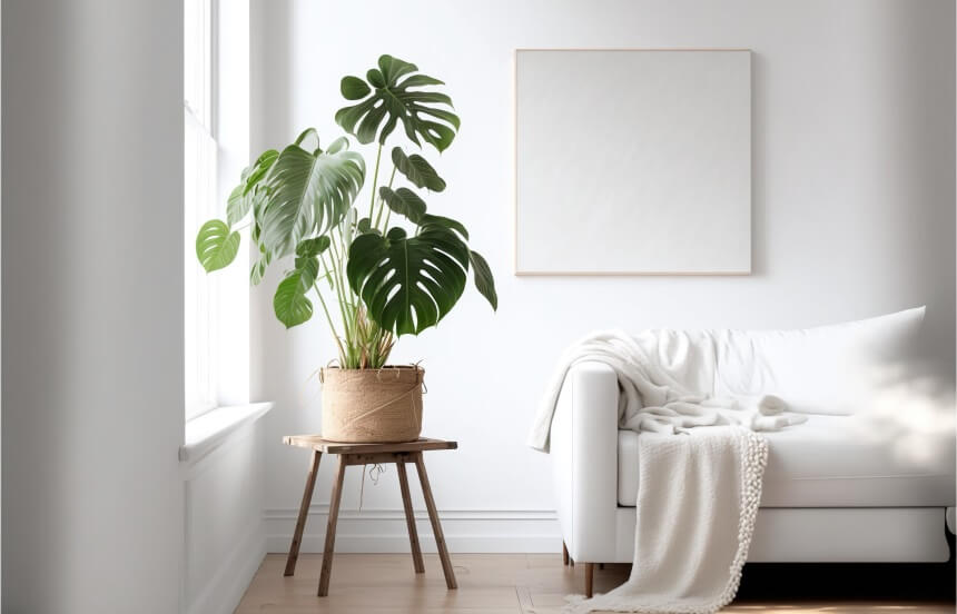 swiss cheese plant in living room