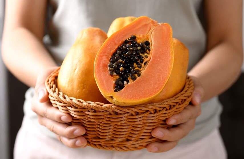 Carica Papaya fruit in basket