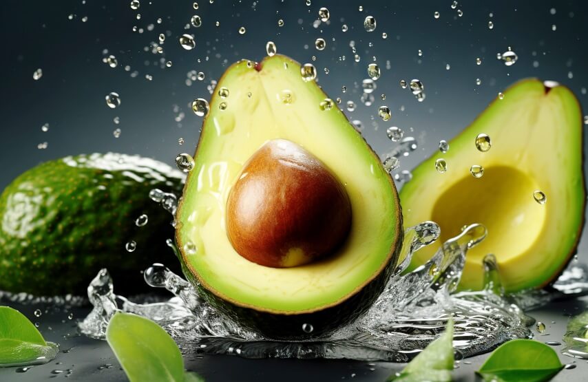 avocado seeds and water droplets