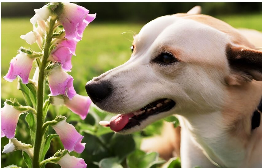 foxglove flowers and dog 