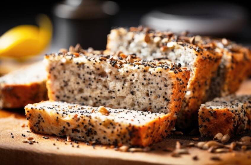 chia seeds sprinkled over a bread