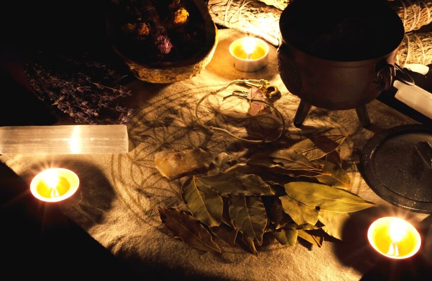 bay leaves and candles